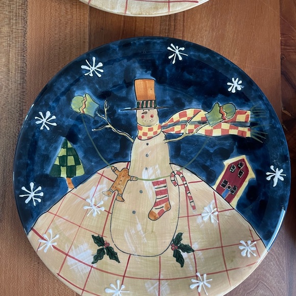 Vintage Susan Winget for Certified International 8.5" "Folk Snowman" Plates - Picture 6 of 7